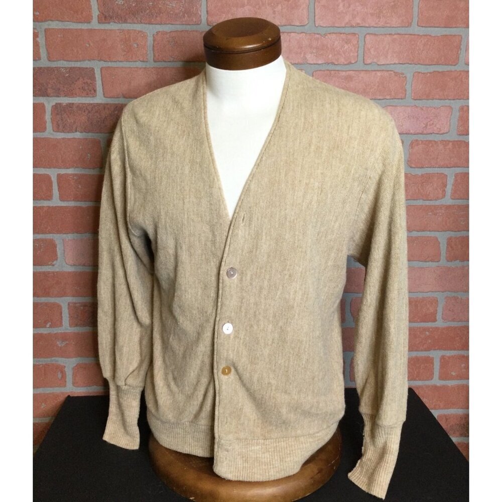Vintage JC Penny Mens Shop Tan Grandpa Cardigan Sweater Size M